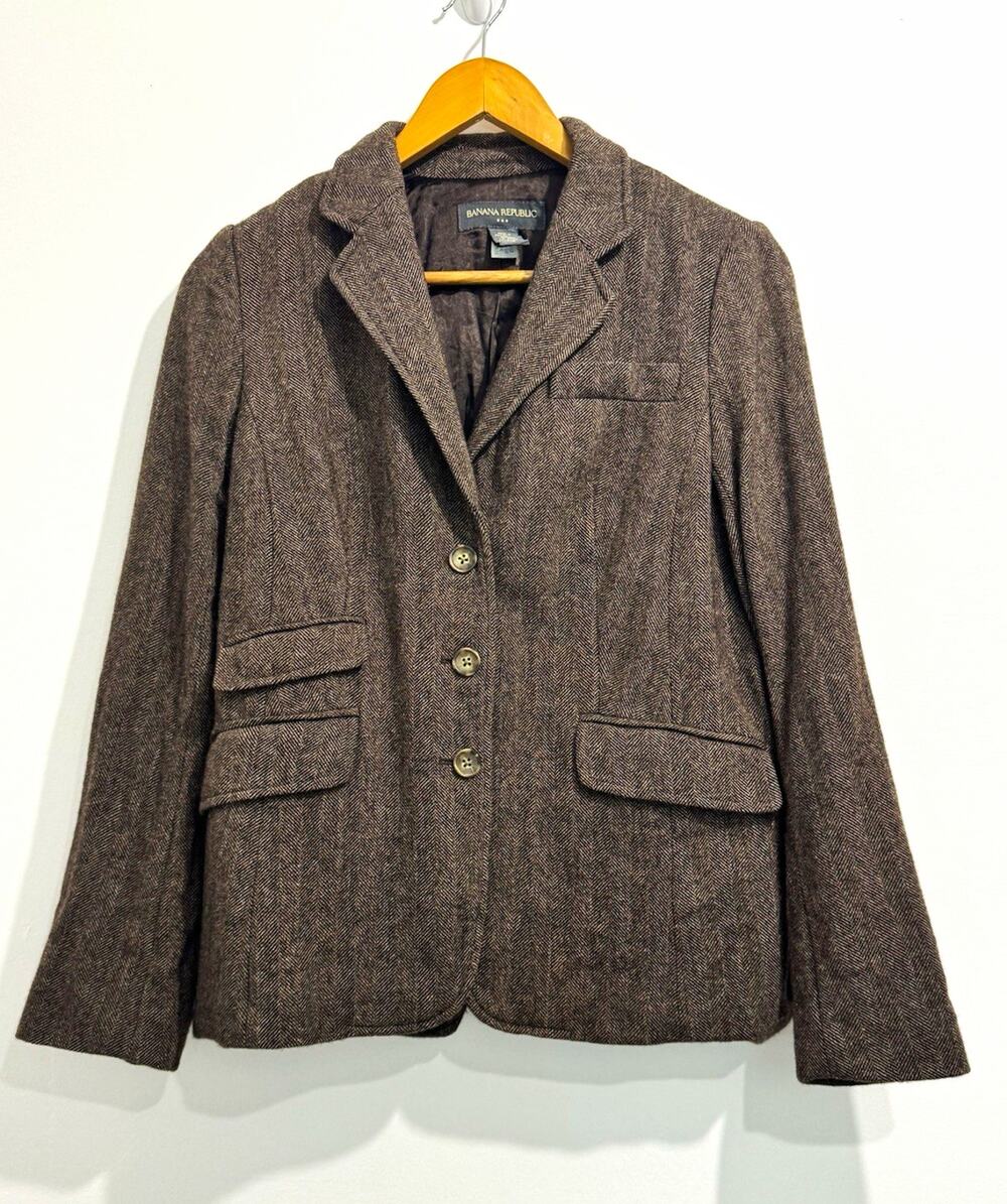 Banana RepublicBrown Herringbone Blazer w/ Elbow Patches Pockets Size 6 #1099